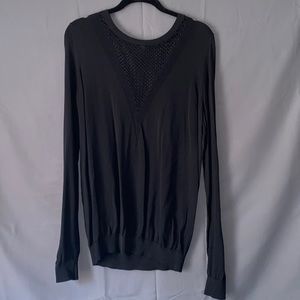 Black Mesh Deep V Light Weight Sweater